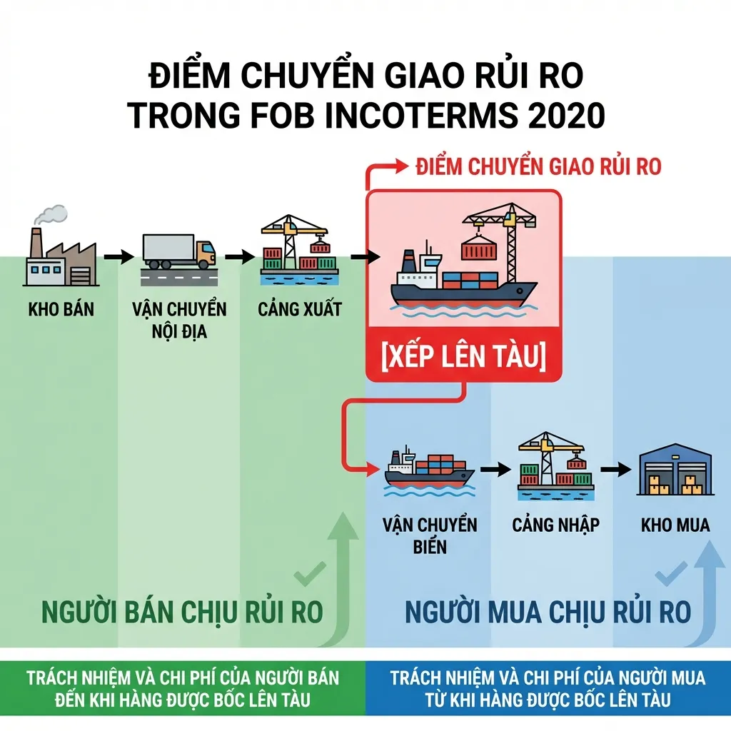Sơ đồ điểm chuyển giao rủi ro FOB Incoterms 2020