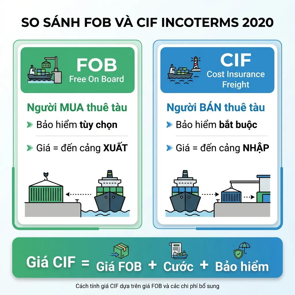So sánh FOB và CIF Incoterms 2020