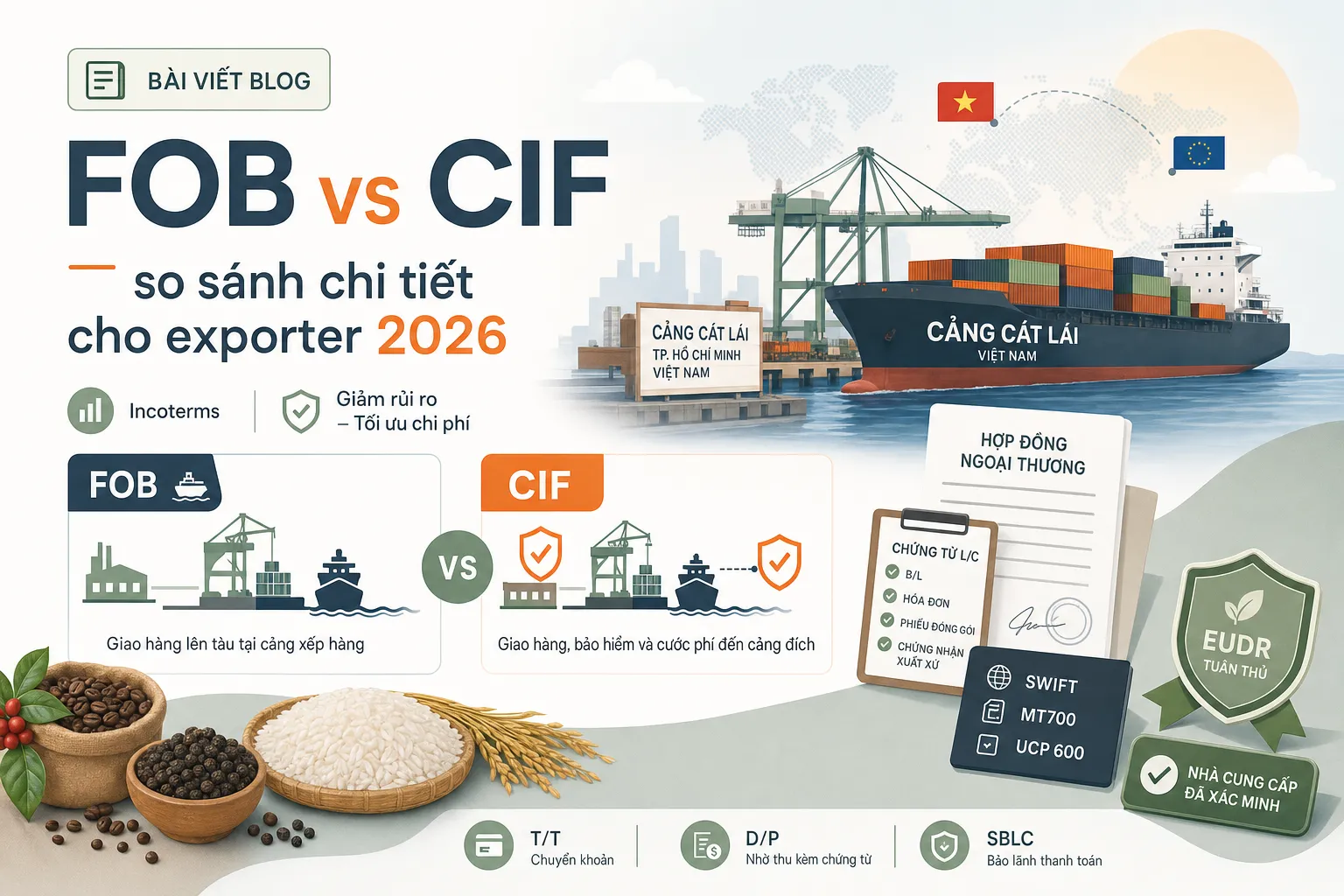 FOB vs CIF — so sánh chi tiết cho exporter 2026