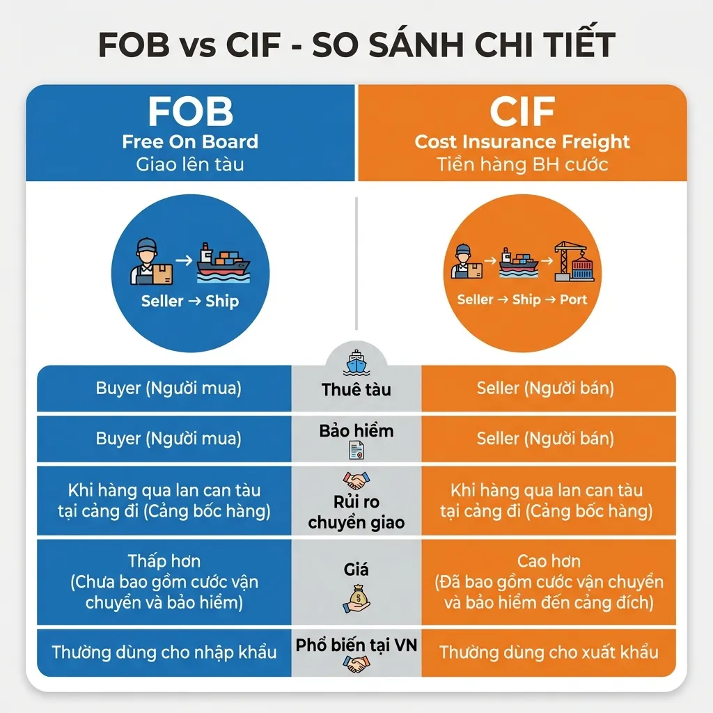 FOB là gì CIF là gì - So sánh điều kiện FOB và CIF Incoterms 2020