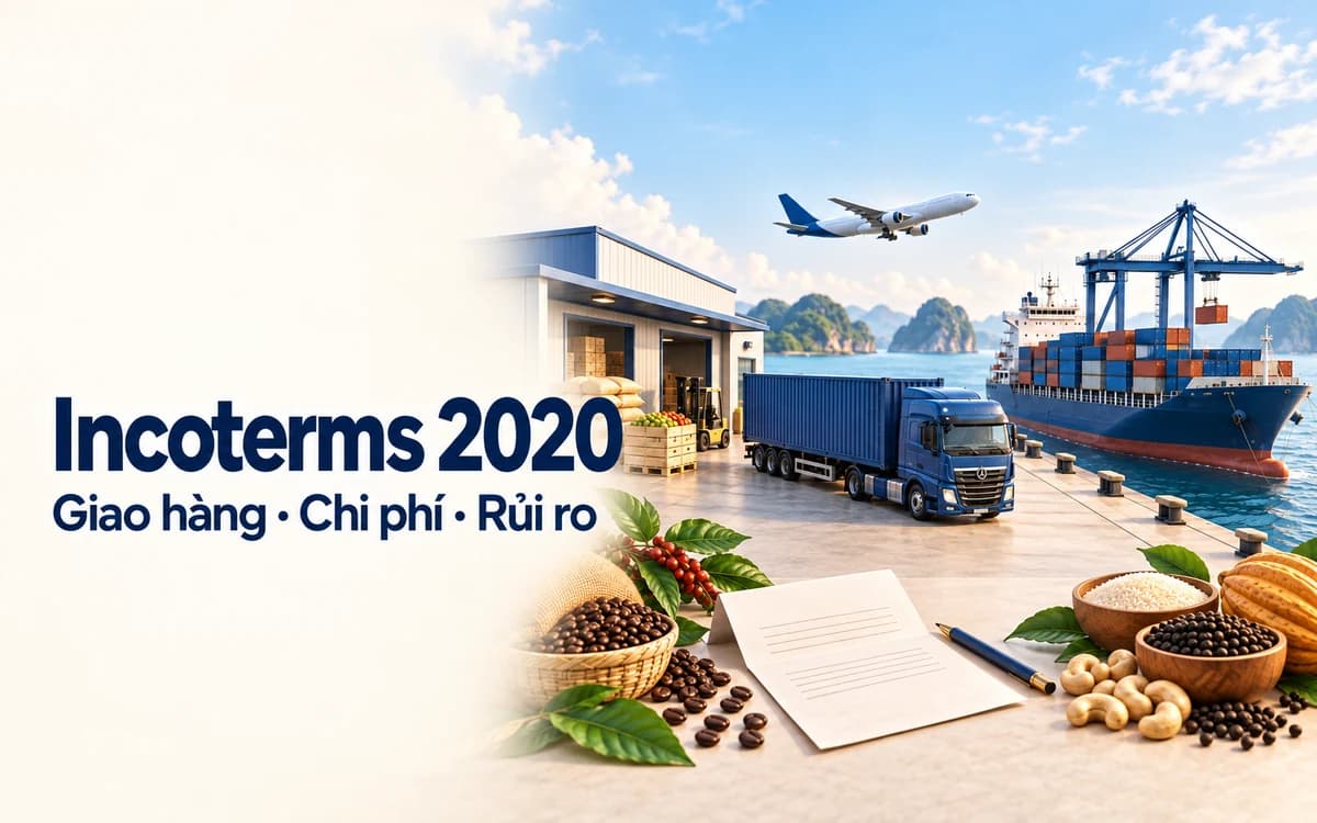Ảnh minh họa kho hàng, xe tải và tàu container trong chuỗi giao nhận đa phương thức.