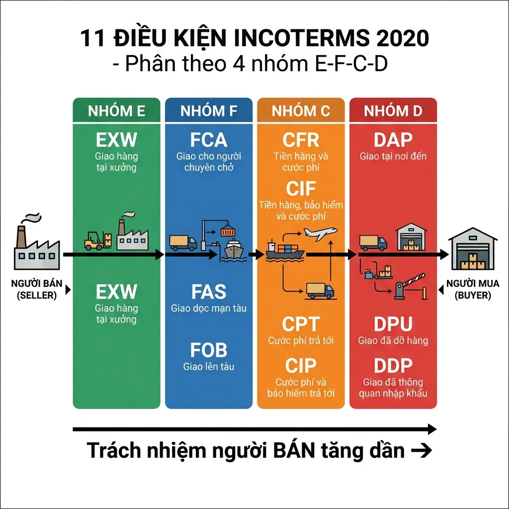 Incoterms 2020 - 4 nhóm điều kiện E F C D