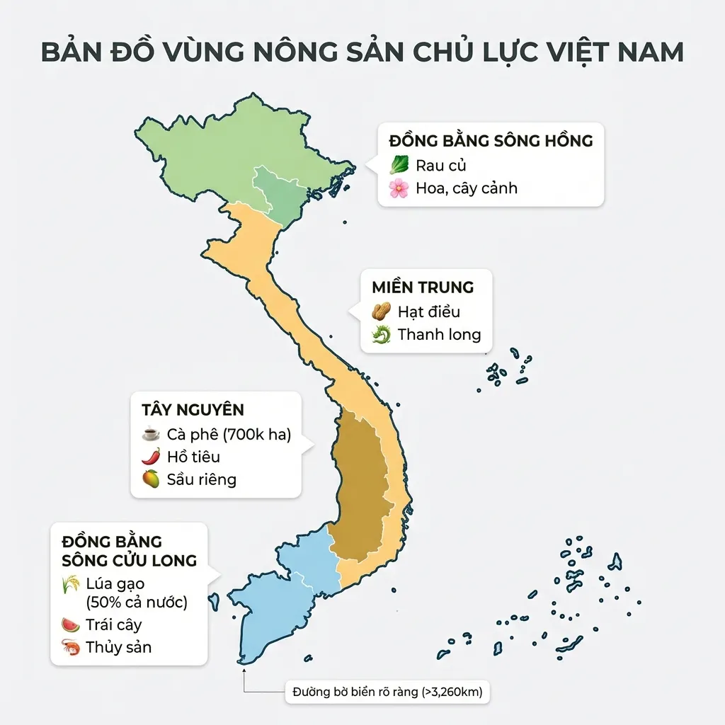 Bản đồ các vùng sản xuất nông sản chủ lực Việt Nam