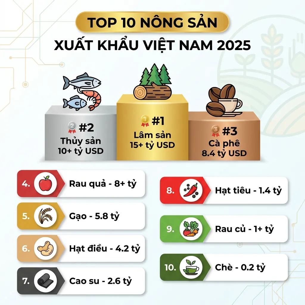 Top 10 nông sản xuất khẩu Việt Nam 2025