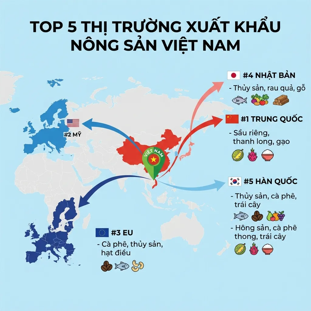 Top 5 thị trường xuất khẩu nông sản Việt Nam