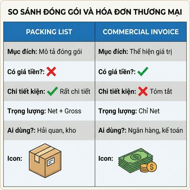 So sánh Packing List và Commercial Invoice