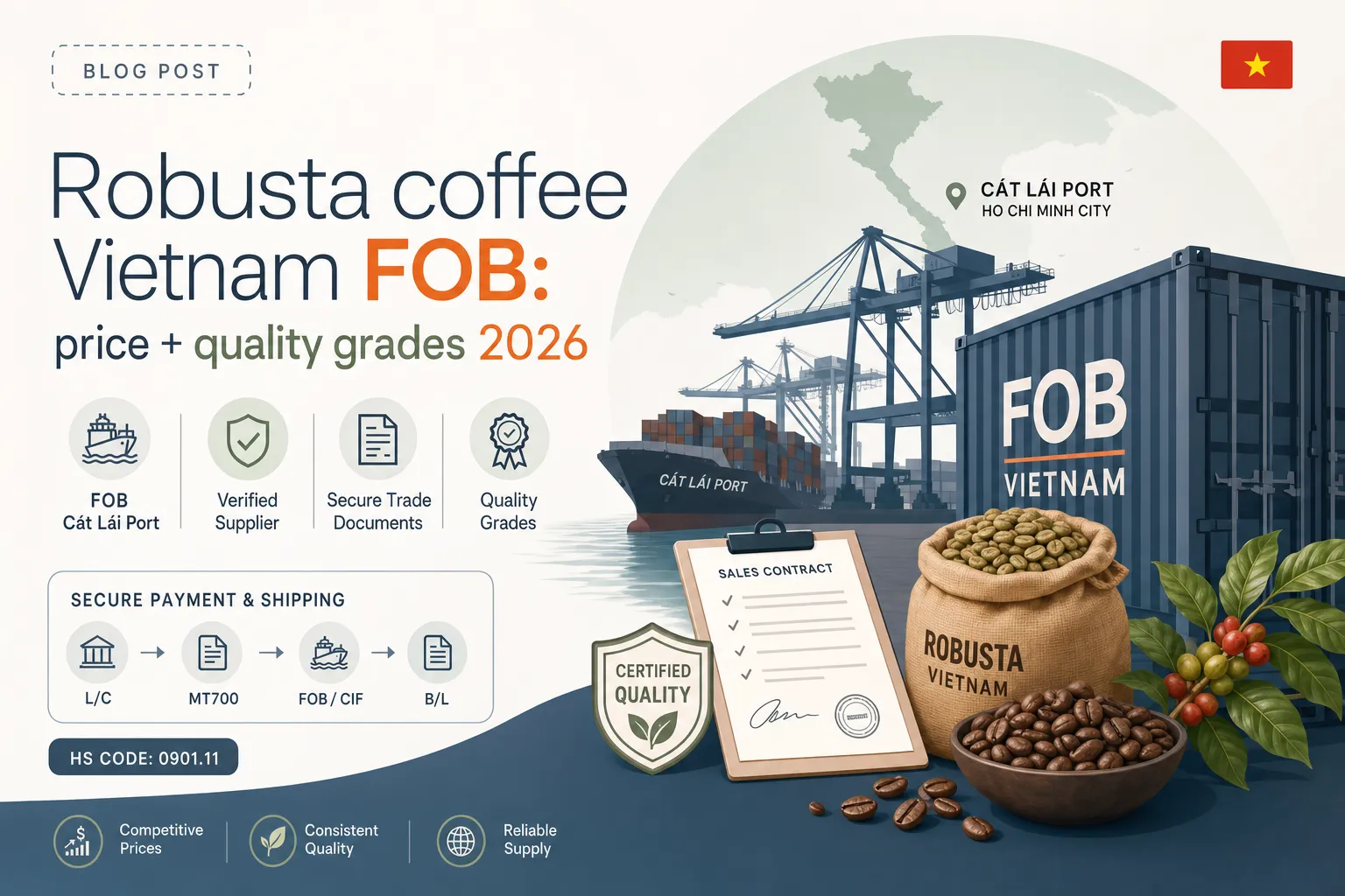 Robusta coffee Vietnam FOB: price + quality grades 2026