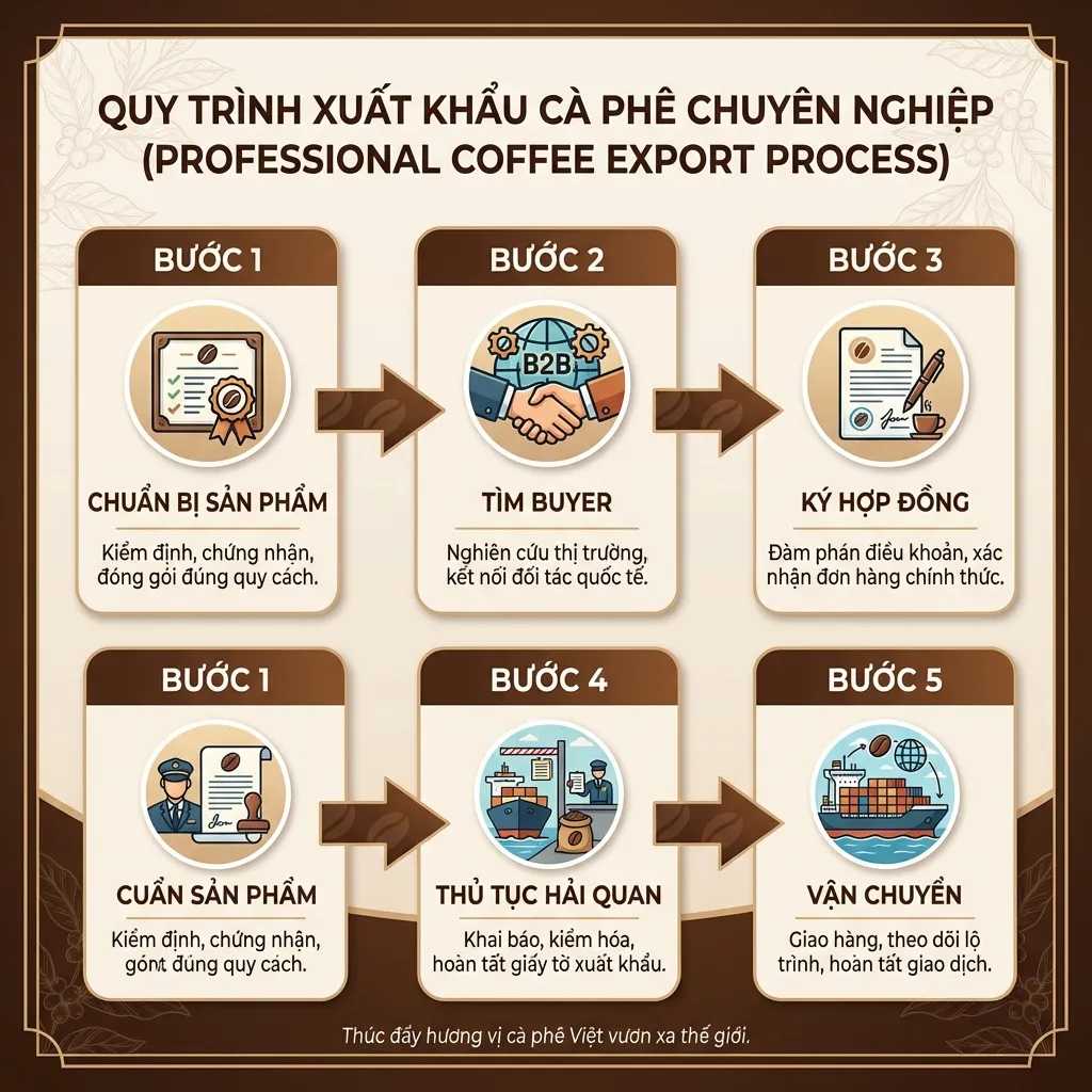 Quy trình 5 bước xuất khẩu cà phê Việt Nam