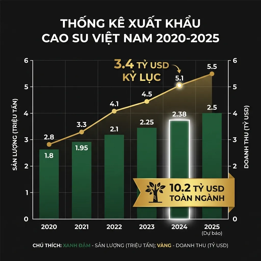 Biểu đồ kim ngạch xuất khẩu cao su 2020-2025