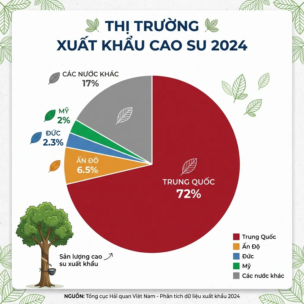 Thị phần các thị trường xuất khẩu cao su 2024