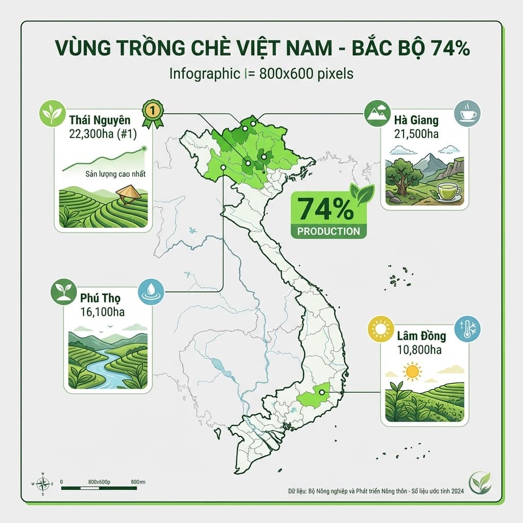 Bản đồ vùng trồng chè Việt Nam - Bắc Bộ 74%