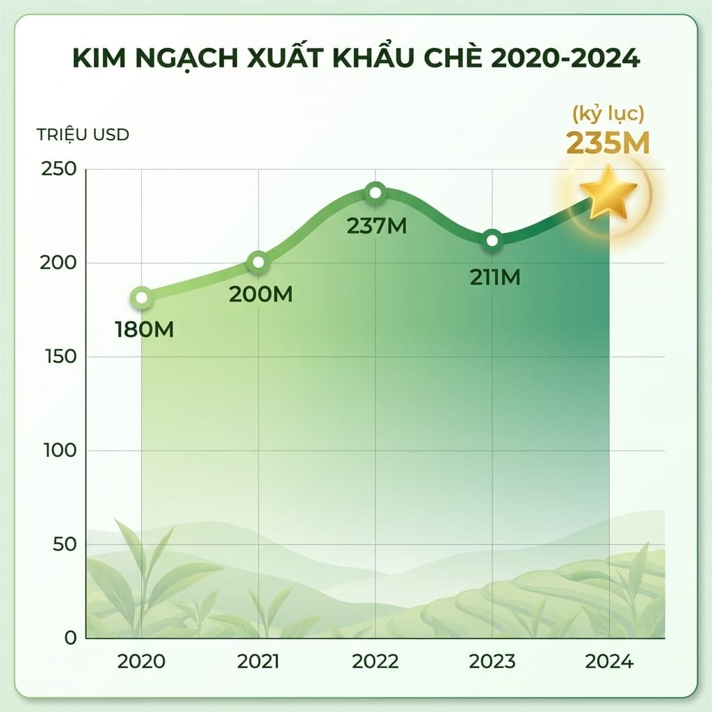 Biểu đồ kim ngạch xuất khẩu chè 2020-2024