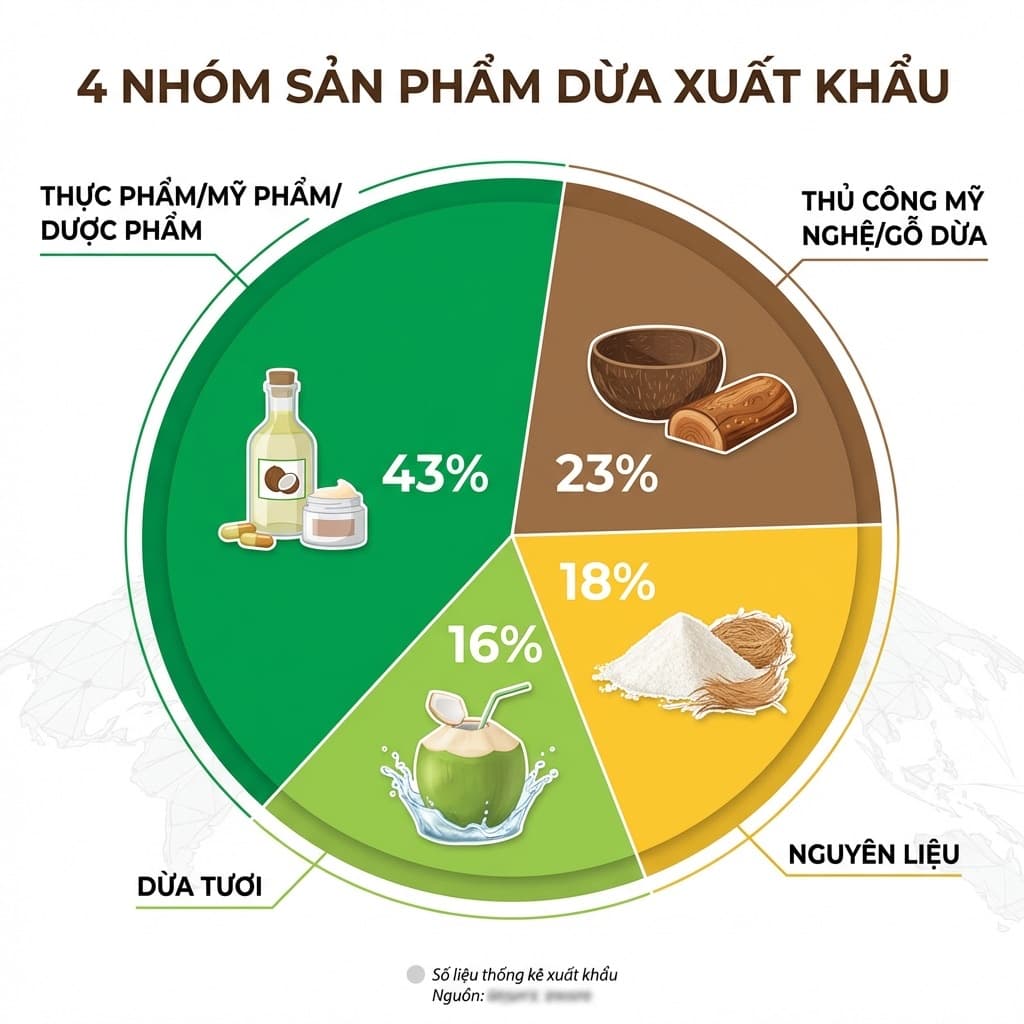 4 nhóm sản phẩm dừa xuất khẩu Việt Nam