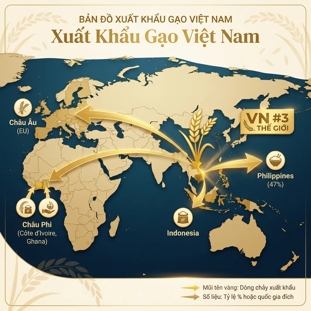 Bản đồ xuất khẩu gạo Việt Nam ra thế giới