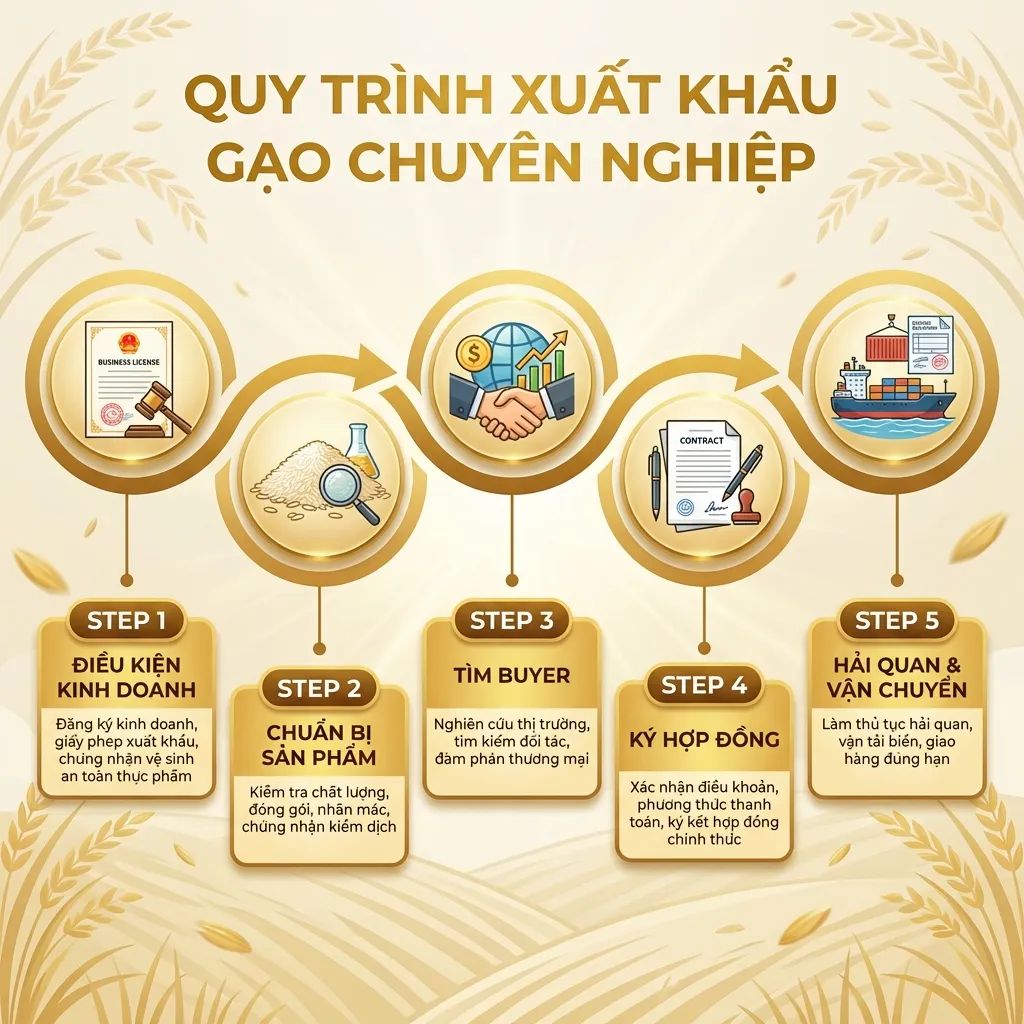 Quy trình 5 bước xuất khẩu gạo Việt Nam