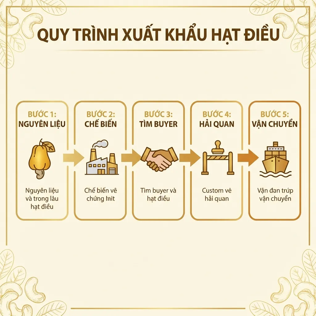 Quy trình 5 bước xuất khẩu hạt điều Việt Nam