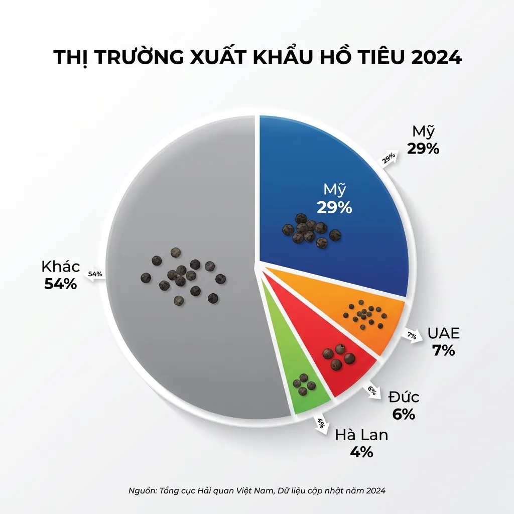 Thị phần các thị trường xuất khẩu hồ tiêu 2024
