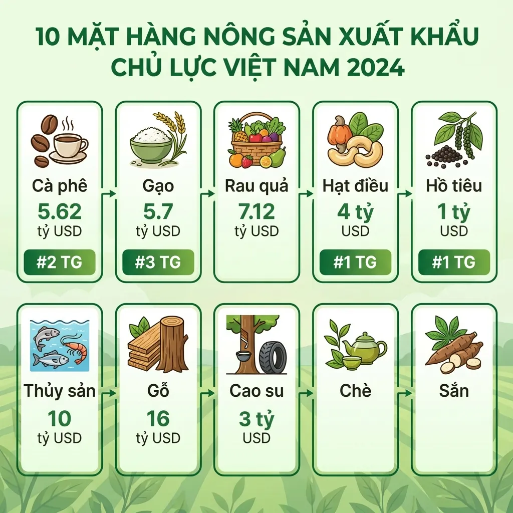 10 mặt hàng nông sản xuất khẩu chủ lực Việt Nam