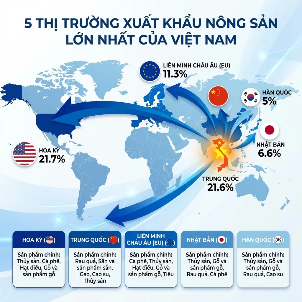 5 thị trường xuất khẩu nông sản lớn nhất của Việt Nam