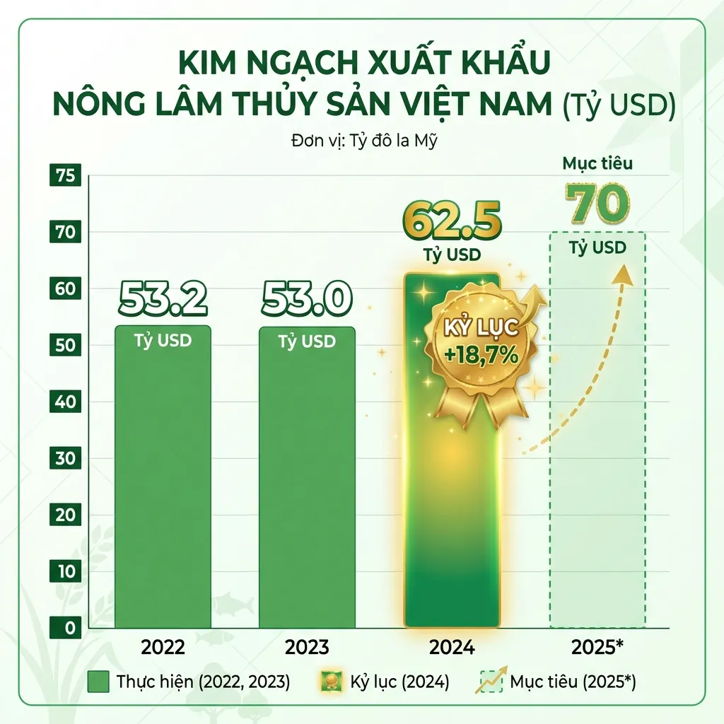 Biểu đồ kim ngạch xuất khẩu nông sản Việt Nam 2022-2025