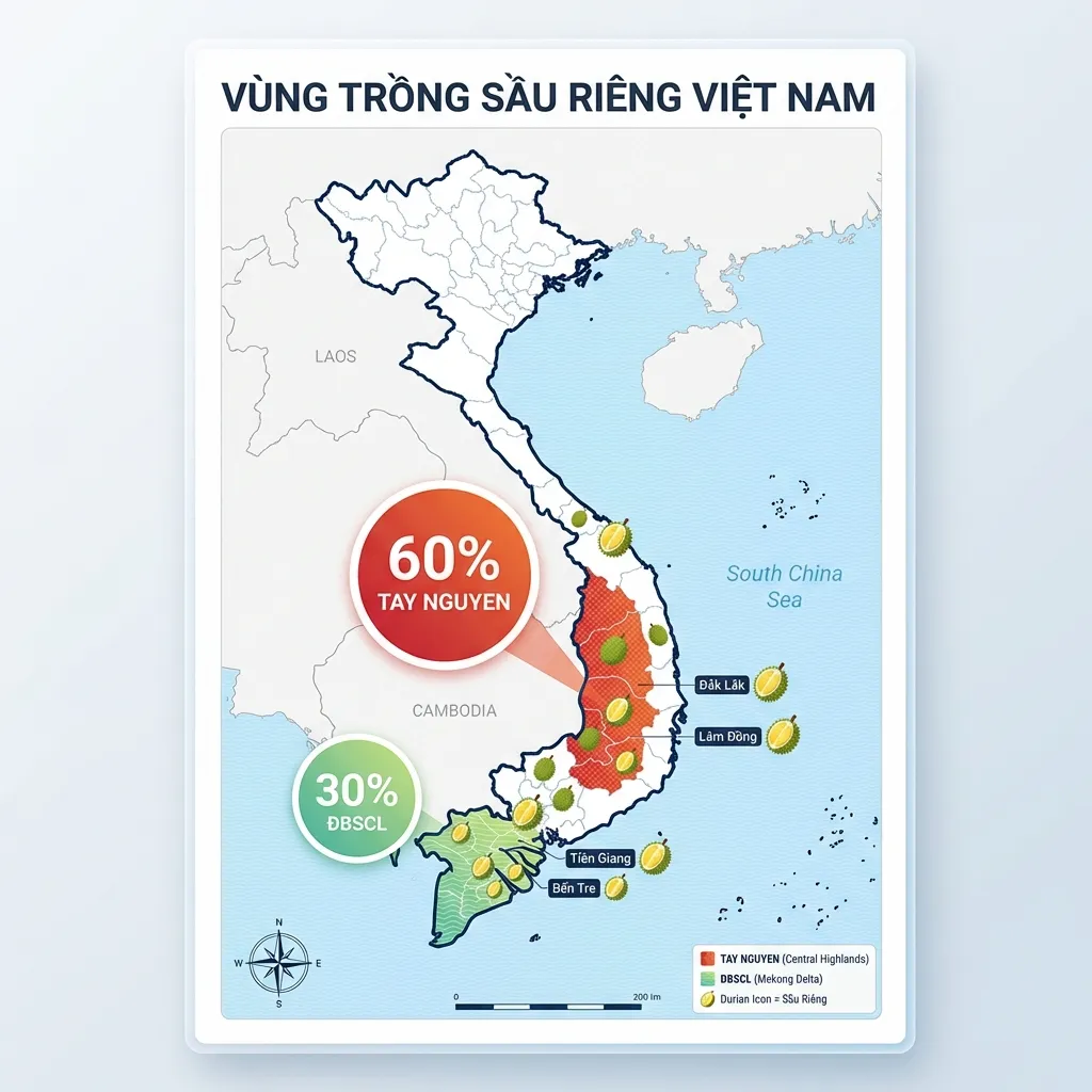Bản đồ vùng trồng sầu riêng Việt Nam