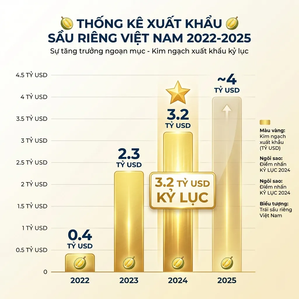 Biểu đồ kim ngạch xuất khẩu sầu riêng 2022-2025