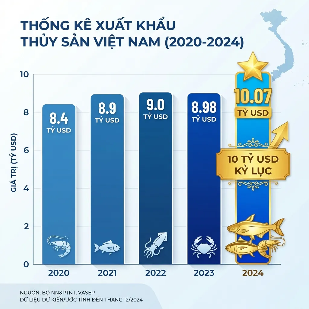 Biểu đồ kim ngạch xuất khẩu thủy sản 2020-2024