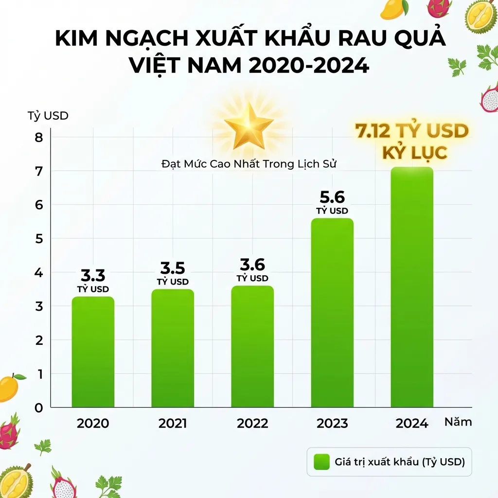 Biểu đồ kim ngạch xuất khẩu rau quả 2020-2024