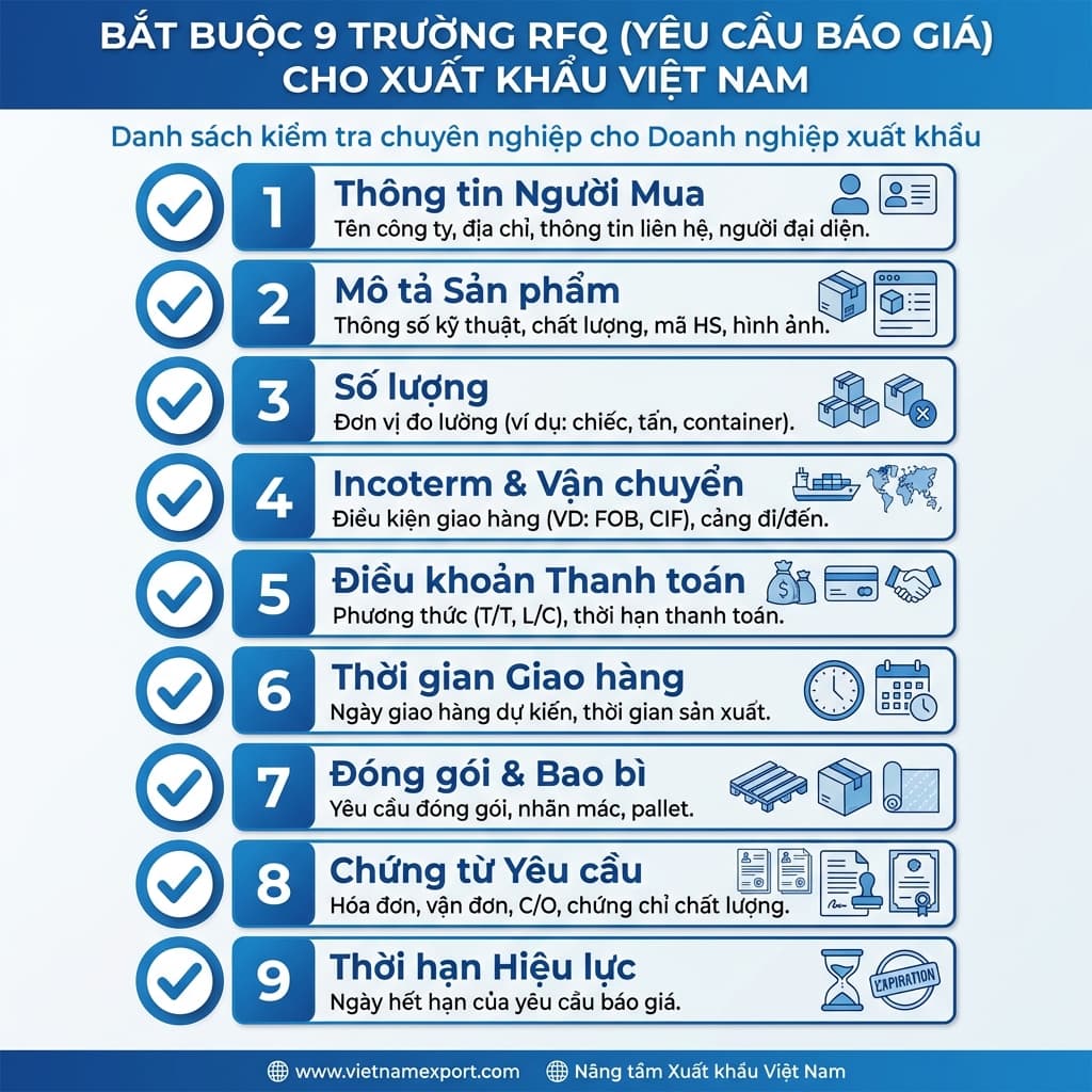 Checklist 9 trường thông tin bắt buộc trong RFQ