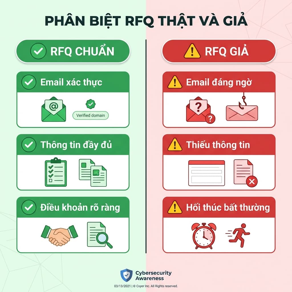Dấu hiệu nhận biết RFQ giả lừa đảo - so sánh RFQ thật và giả