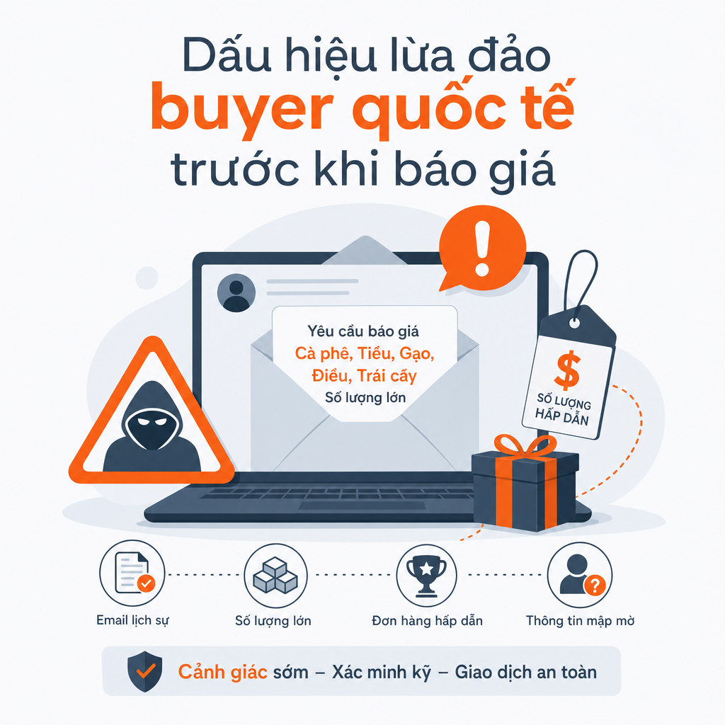 Dấu hiệu lừa đảo buyer quốc tế trước khi báo giá — illustration