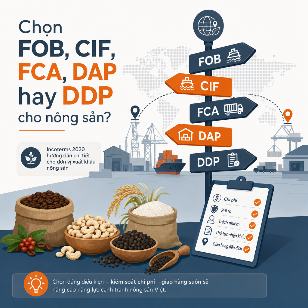 Chọn FOB, CIF, FCA, DAP hay DDP cho nông sản? — illustration
