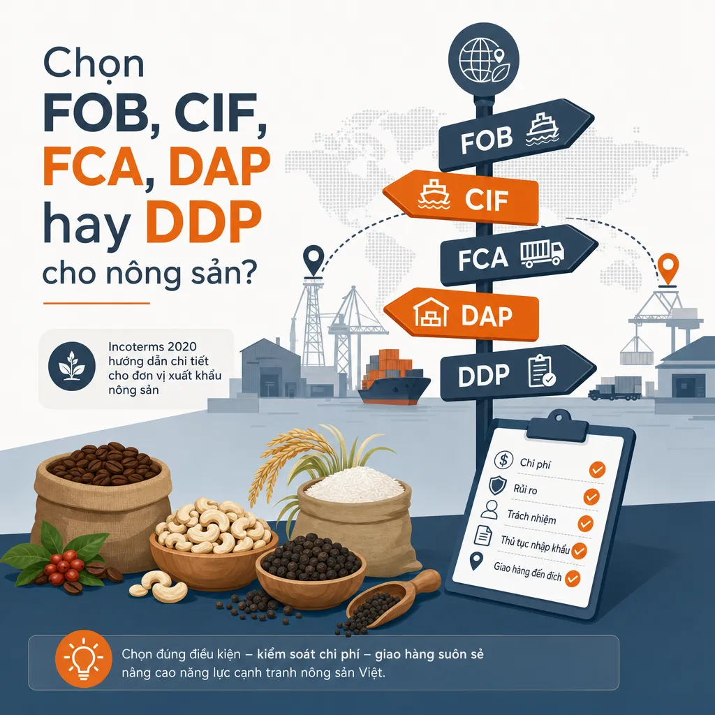 Chọn FOB, CIF, FCA, DAP hay DDP cho nông sản? — illustration