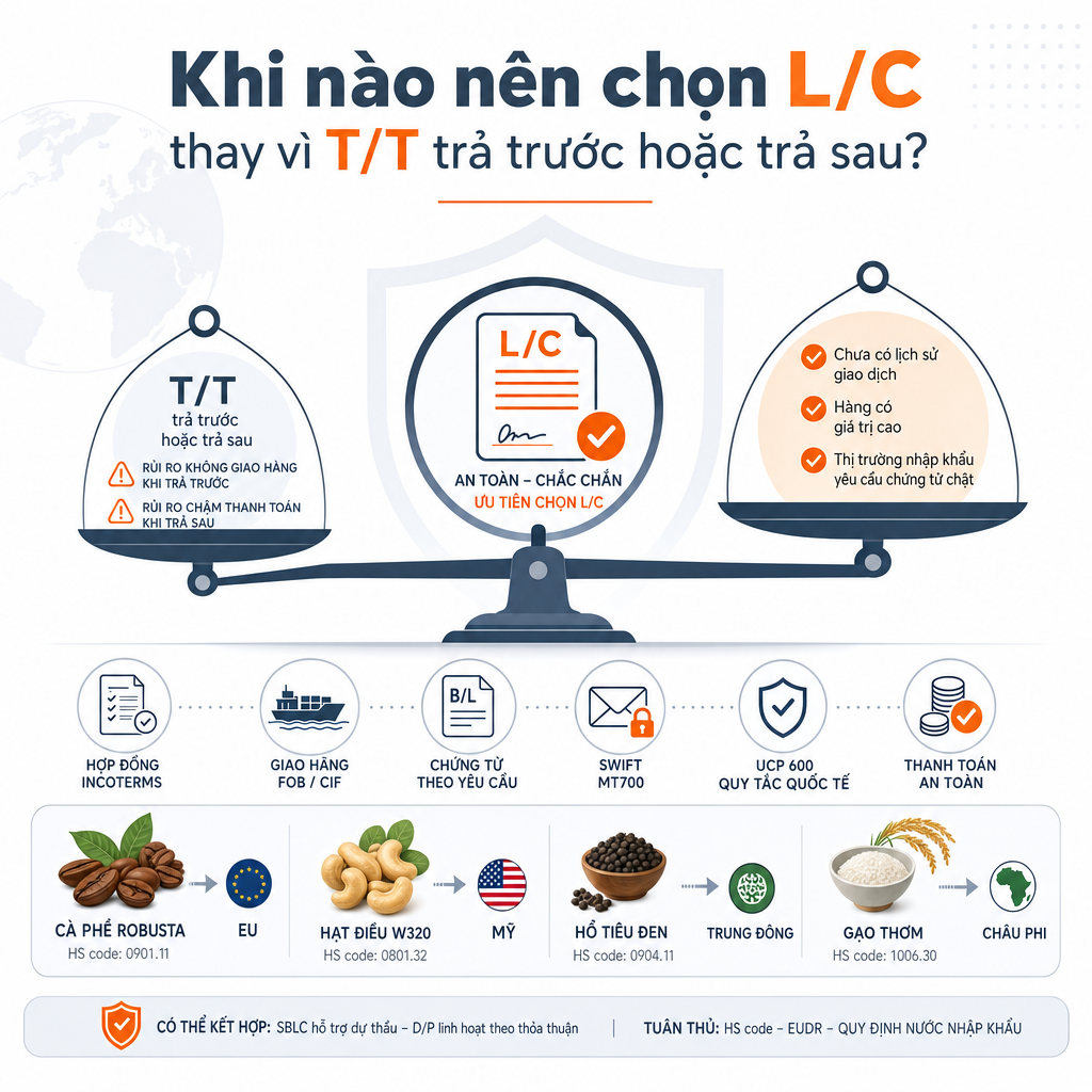 Khi nào nên chọn LC thay vì T/T trả trước hoặc trả sau? — illustration