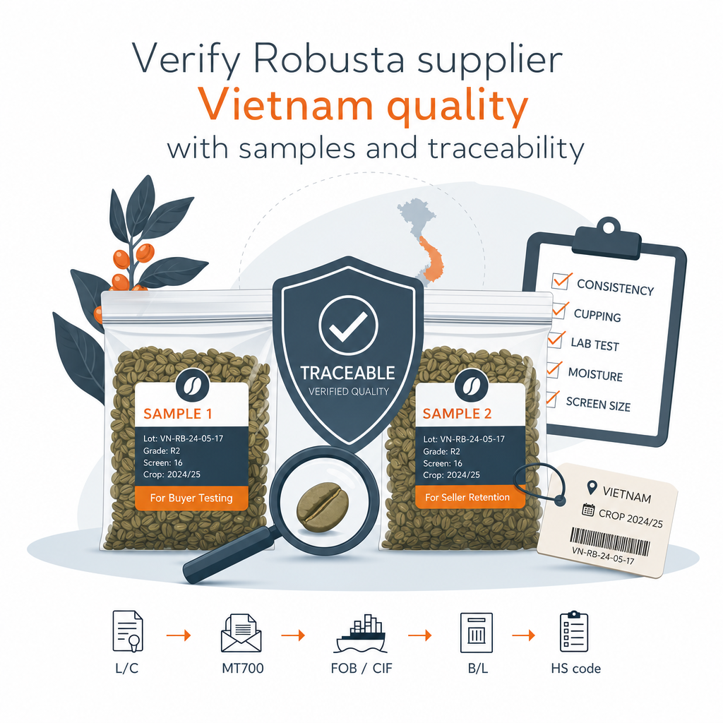 Verify Robusta supplier Vietnam quality with samples and traceability — illustration