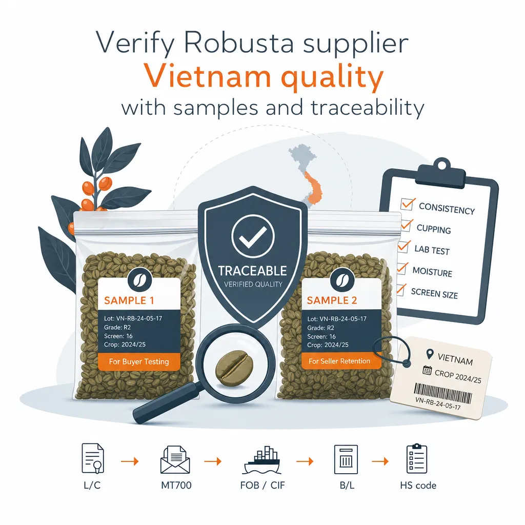 Verify Robusta supplier Vietnam quality with samples and traceability — illustration