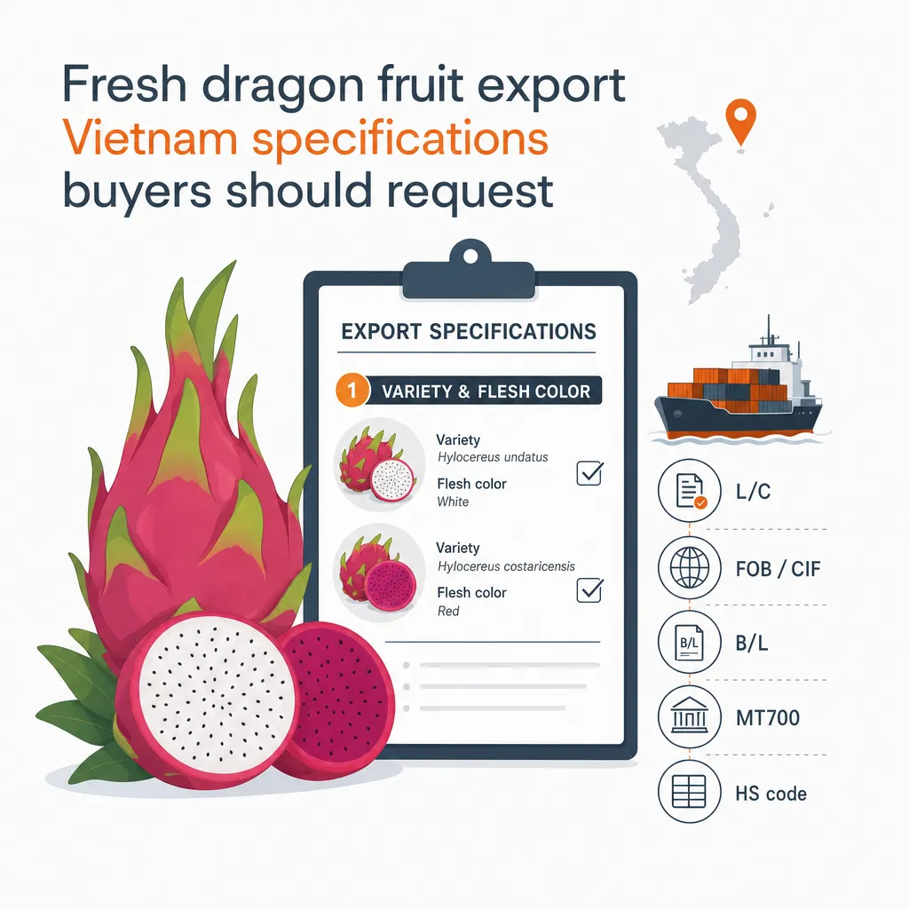 Fresh dragon fruit export Vietnam specifications buyers should request — illustration