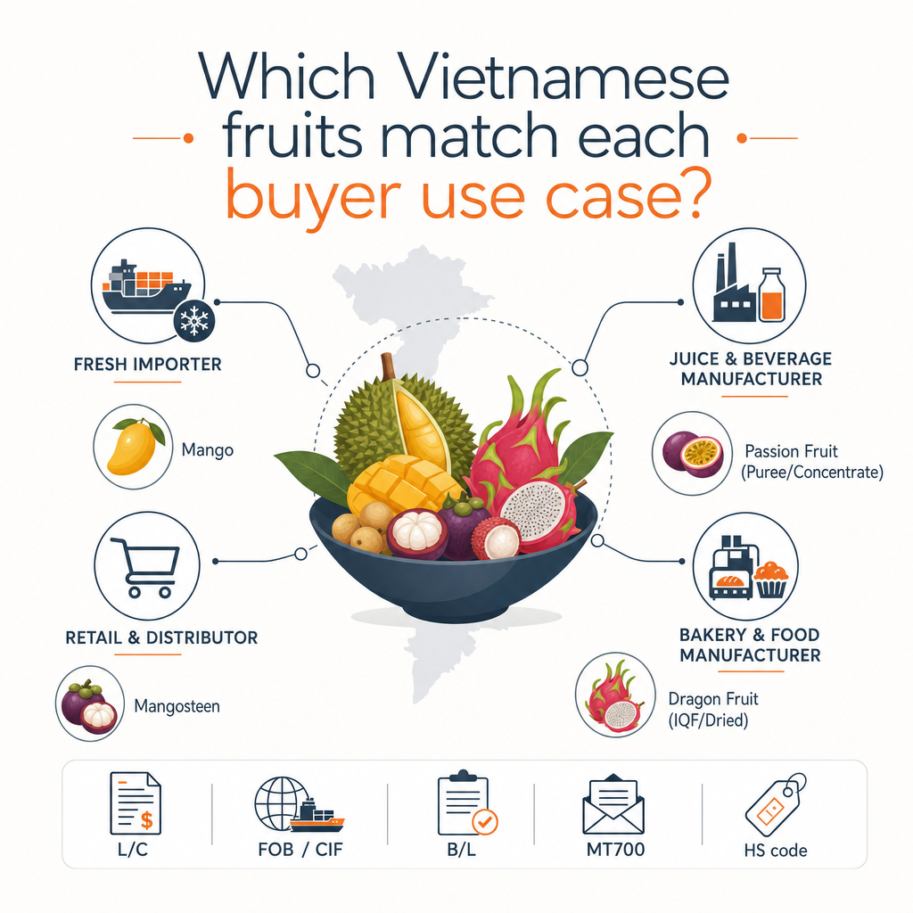 Which Vietnamese fruits match each buyer use case? — illustration