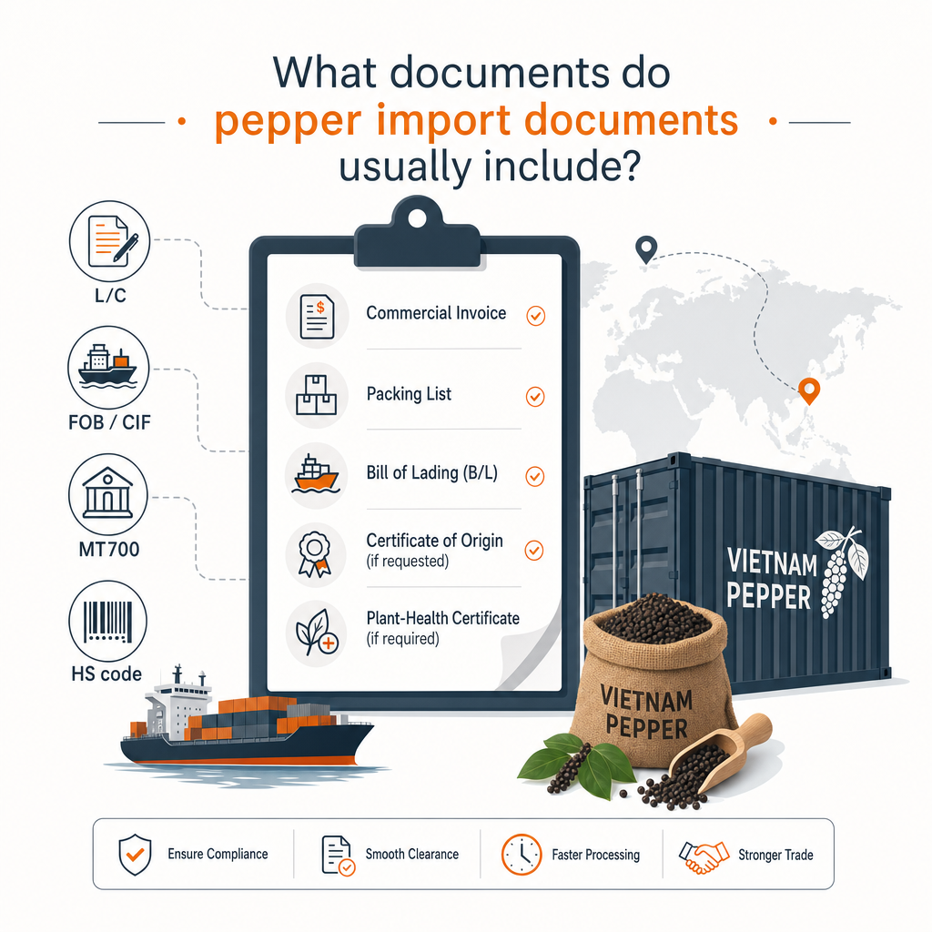 What documents do pepper import documents usually include? — illustration