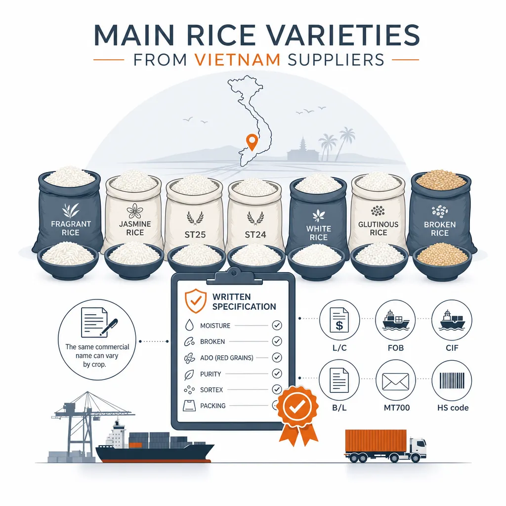Main rice varieties from Vietnam suppliers — illustration