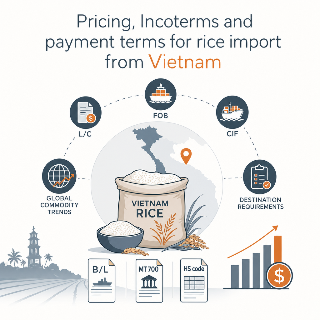Pricing, Incoterms and payment terms for rice import from Vietnam — illustration