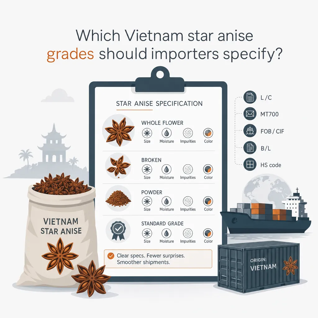 Which Vietnam star anise grades should importers specify? — illustration