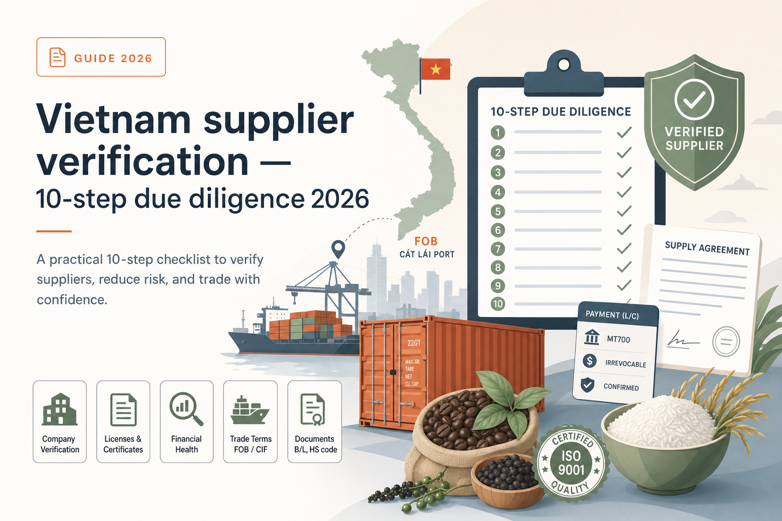 Vietnam supplier verification — 10-step due diligence 2026 — hero illustration