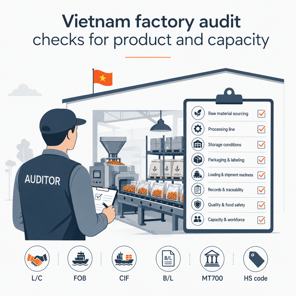 Vietnam factory audit checks for product and capacity — illustration