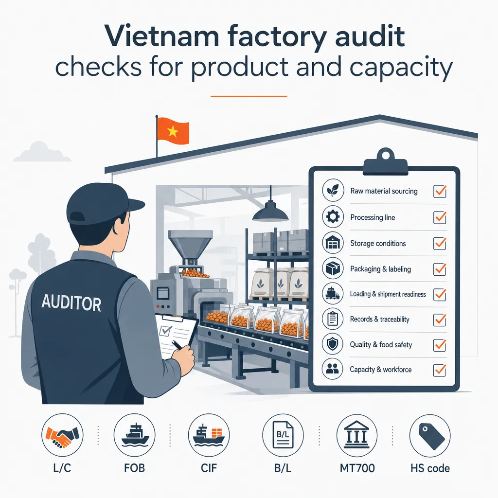 Vietnam factory audit checks for product and capacity — illustration