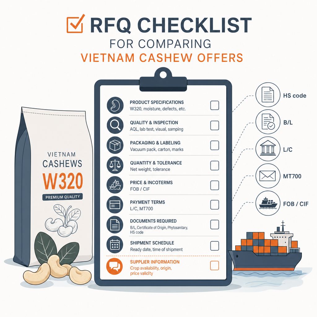 RFQ checklist for comparing Vietnam cashew offers — illustration