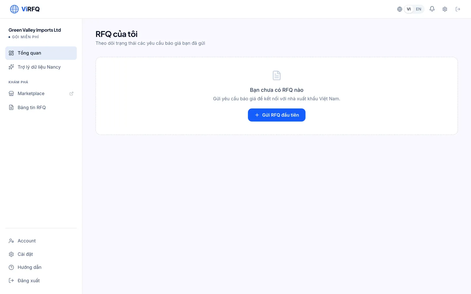 The dashboard of a buyer account